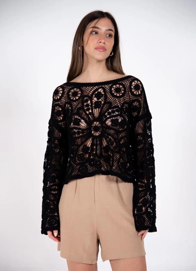 Sweater crochet red flores