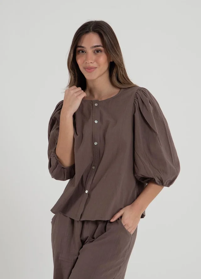Blusa 3/4 gasa rustica con botones