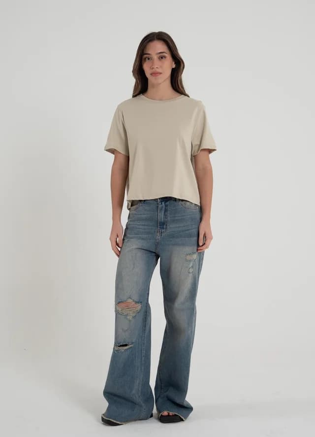 Remera crop lisa de algodon