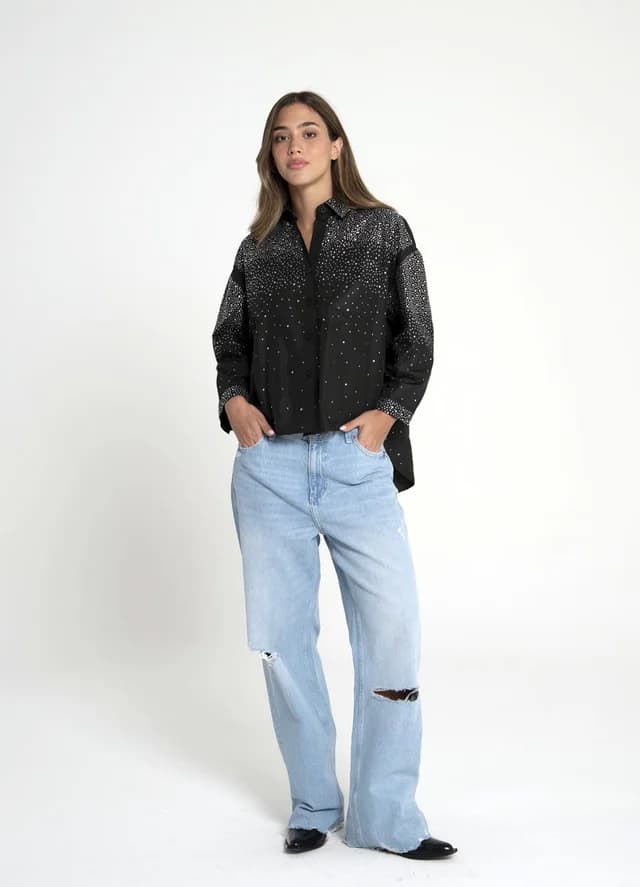 Camisa full strass 3/4